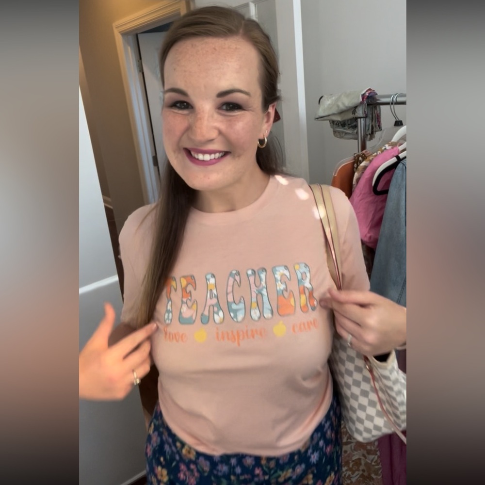 Bella Canvas Peach 'Teacher' Short Sleeve Tee